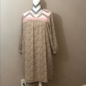 Suzanne Betro Pink and Brown Floral Long Sleeve Dress
